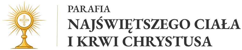 Logo Parafii Najświętszego Ciała i Krwi Chrystusa w Dąbrowie Górniczej – złota monstrancja i nazwa parafii